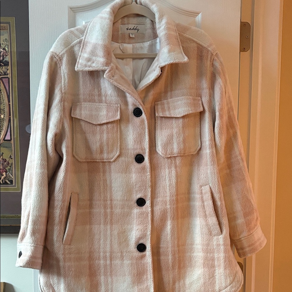 Sebby Cream/Pink Plaid Teddy Jacket